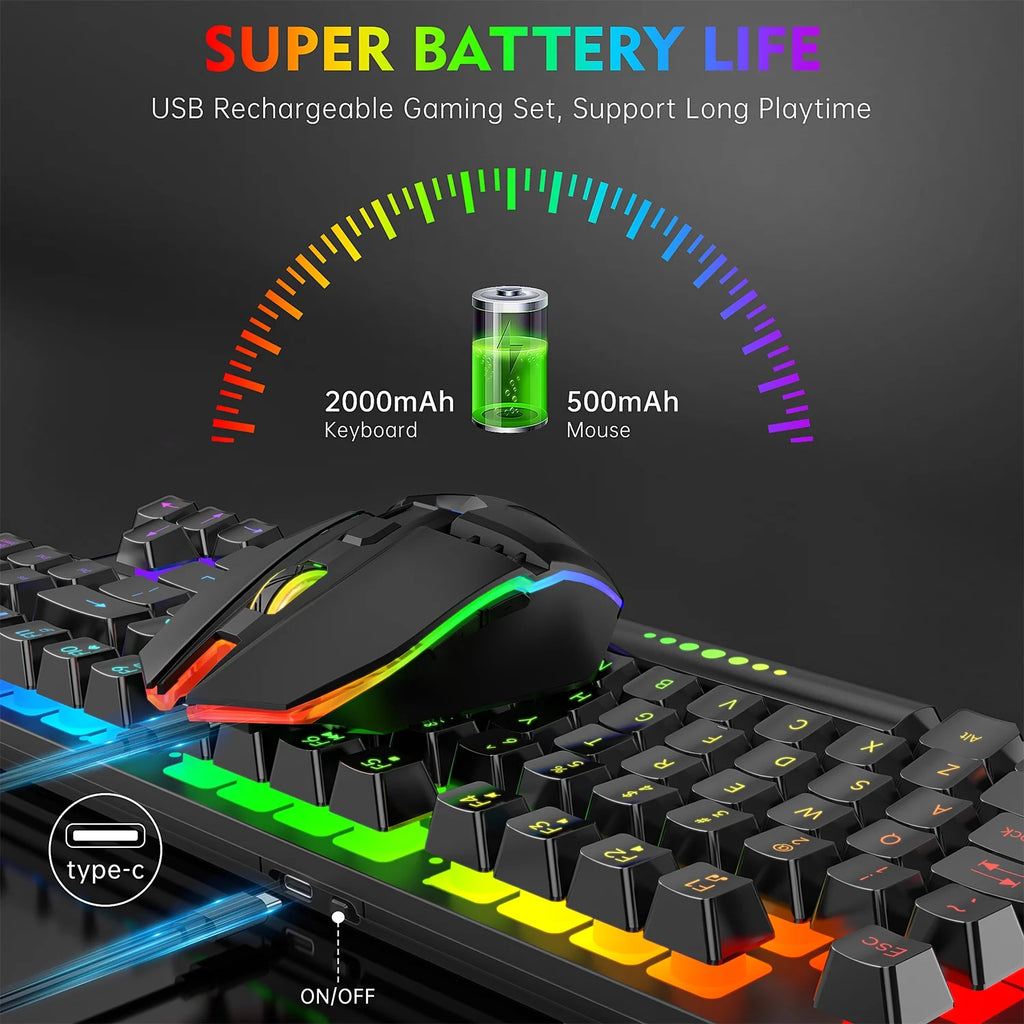 Wireless Keyboard and Mouse Combo, 87 Keys Rechargeable Gaming Keyboard Mouse Set, Silent Ergonomic Anti-Ghosting Keyboard, W/ 2.4G USB Receiver, 7 Color Backlit for Windows Desktop Laptop PC