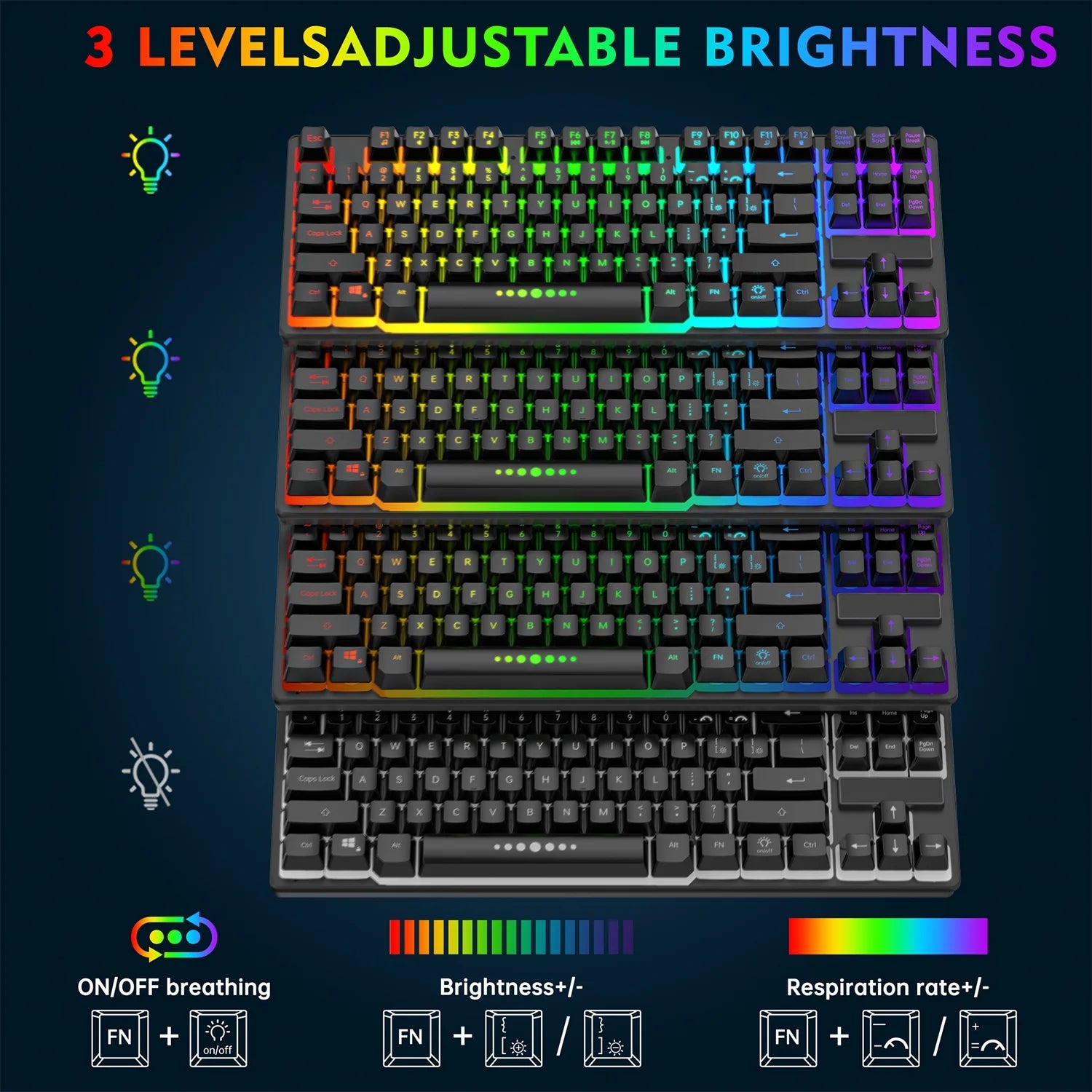 Wireless Keyboard and Mouse Combo, 87 Keys Rechargeable Gaming Keyboard Mouse Set, Silent Ergonomic Anti-Ghosting Keyboard, W/ 2.4G USB Receiver, 7 Color Backlit for Windows Desktop Laptop PC