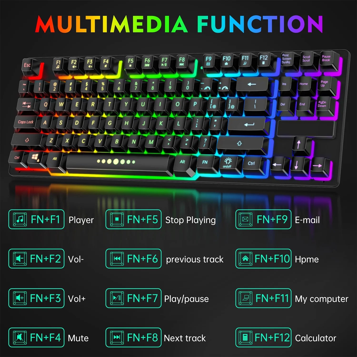 Wireless Keyboard and Mouse Combo, 87 Keys Rechargeable Gaming Keyboard Mouse Set, Silent Ergonomic Anti-Ghosting Keyboard, W/ 2.4G USB Receiver, 7 Color Backlit for Windows Desktop Laptop PC