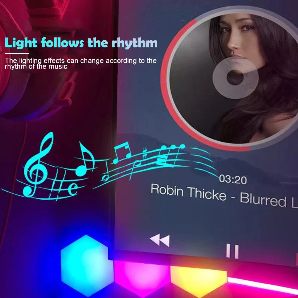 RGB Hexagonal Quantum Lamp LED Smart Wall Light Panels APP Remote Control Ambient Night Light DIY Shape Game Room Decor