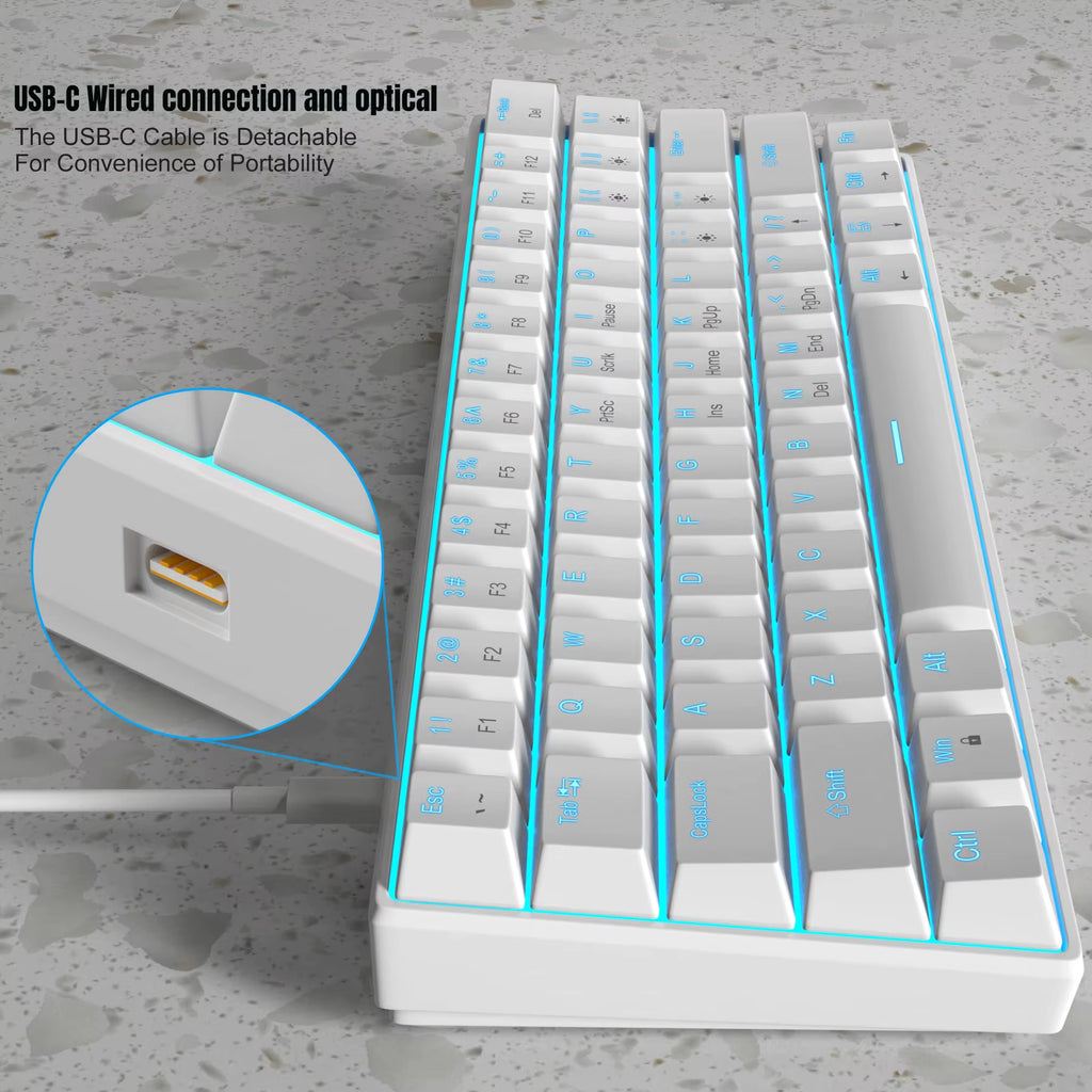 Mk-Star61 Mini 60% Mechanical Keyboard 61 Keys Wired LED Backlit Compact Gaming Keyboard for Laptop, Desktop, PC, Tablet
